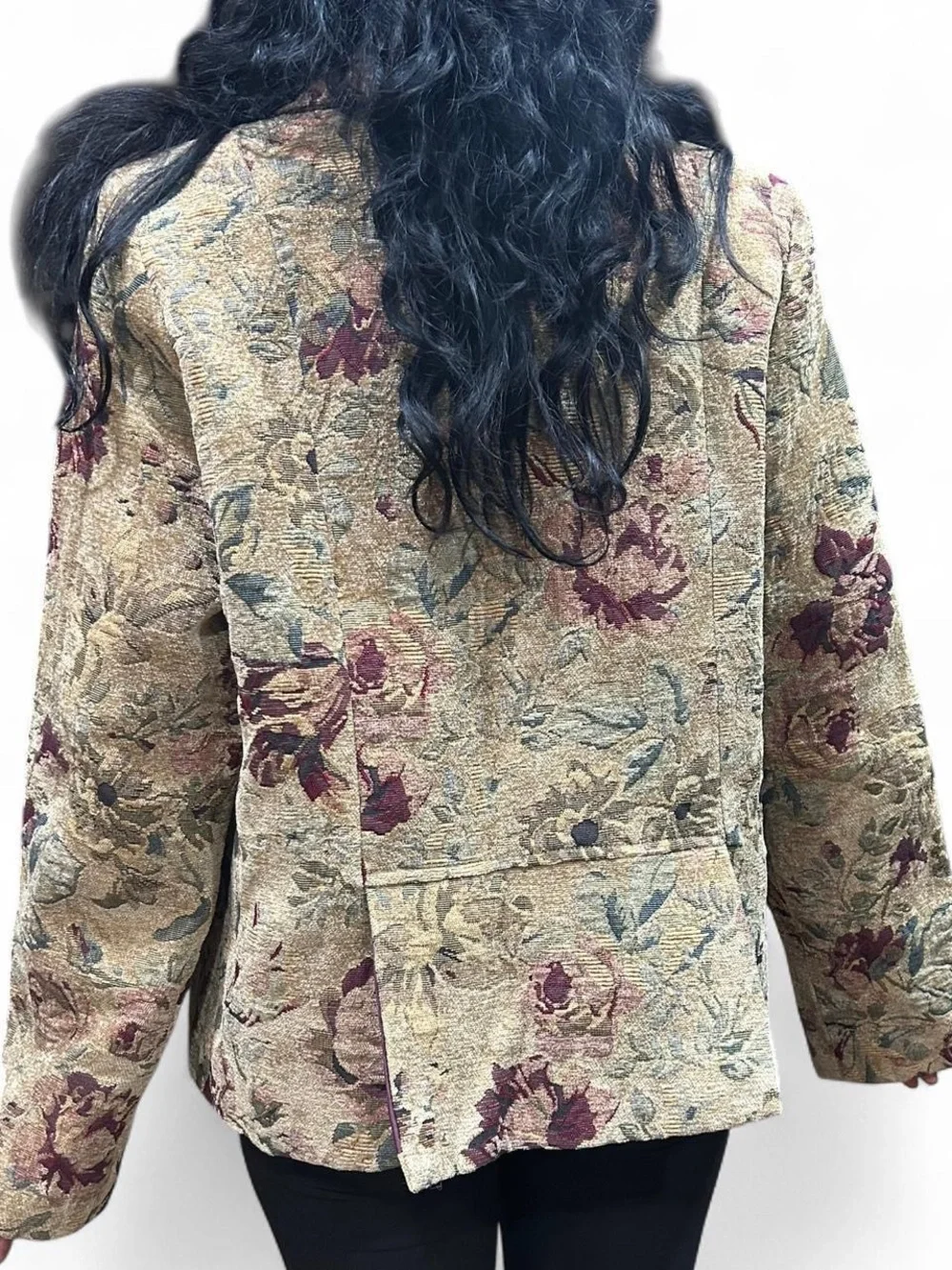 Women's Floral Tapestry Blazer Jacket in Beige and Burgundy